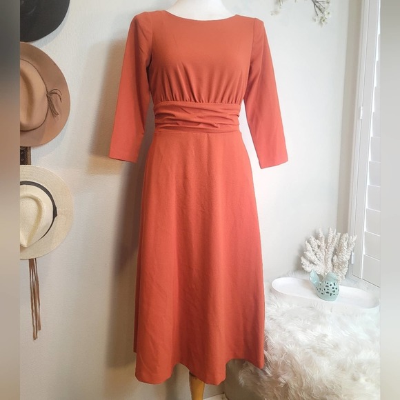 JULIA JORDAN ORANGE 3/4 SLEEVE A-LINE BOAT NECK MIDI DRESS WOMEN'S SIZE… - Picture 11 of 12